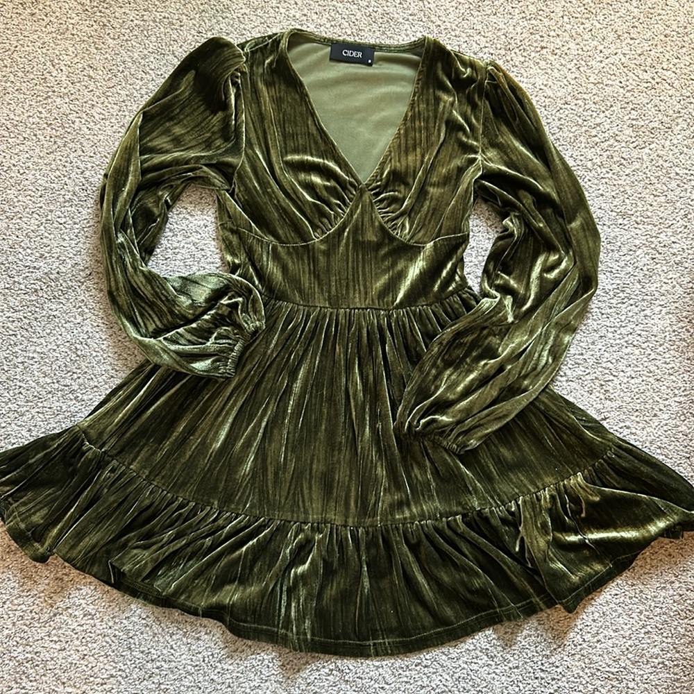 Cider green velvet dress